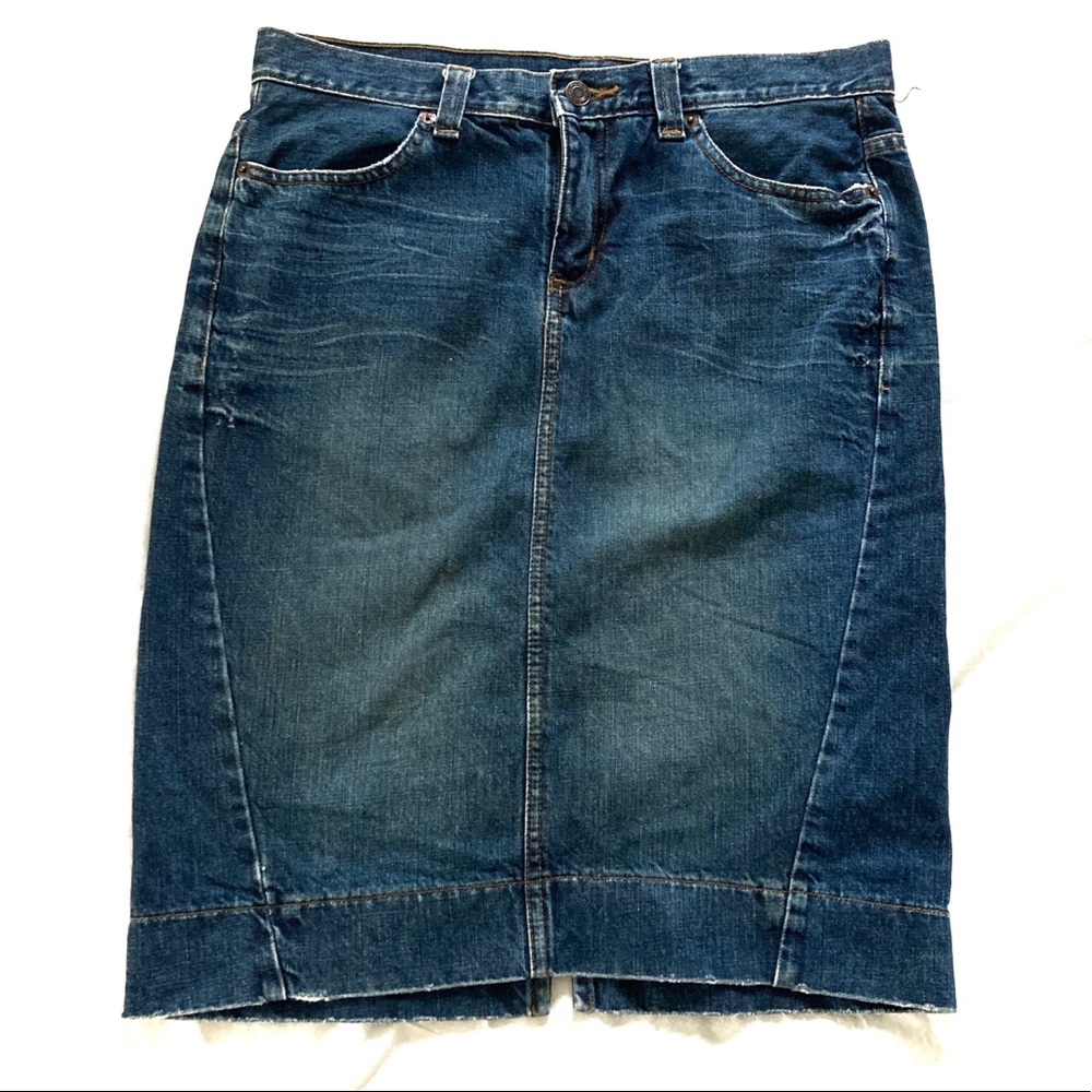 High Rise Knee Length Jean Skirt